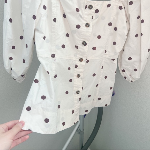 NWT GANNI Polka Dot Puff Sleeve Poplin Top - Picture 5 of 11